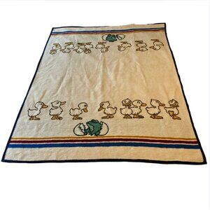 Vintage 80s Biederlack Reversible Throw Blanket Duck & Frog Design 74x52